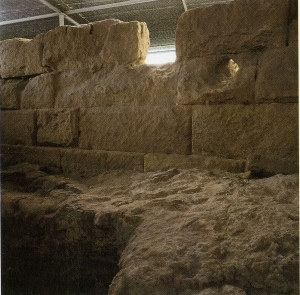 Foto de un tramo de muralla púnica sacada del museo.