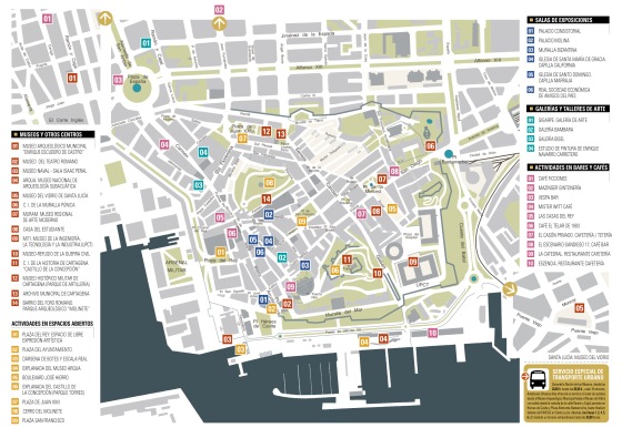Plano de Cartagena donde se sitúan todas las actividades y museos de la noche de los museos.