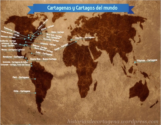 Ciudades que albergan los nombres de Cartagena y Cartago.